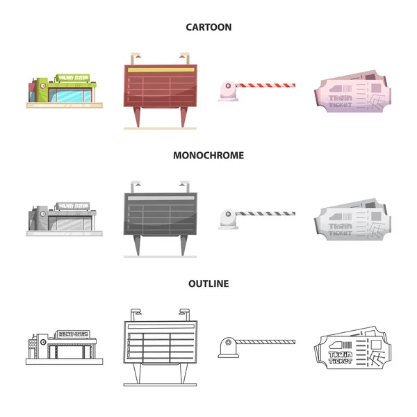Oggetto isolato di treno e stazione simbolo. Raccolta del simbolo del treno e dello stock di biglietti per il web . — Vettoriale Stock