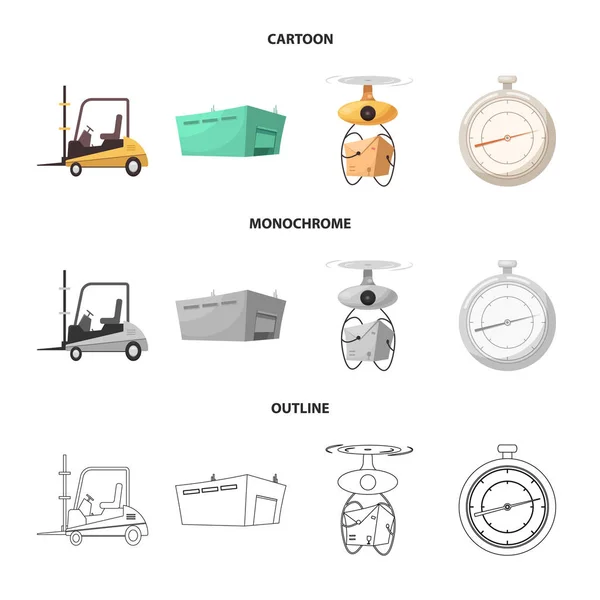 Векторная иллюстрация товара и символа груза. Комплект товаров и значок вектора склада на складе . — стоковый вектор