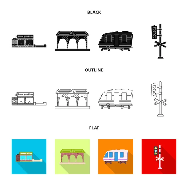 Vektorillustration des Zug- und Bahnhofssymbols. Sammlung von Zug- und Fahrkartensymbolen für Aktien. — Stockvektor