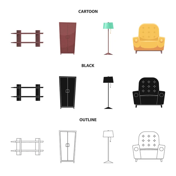 Illustrazione vettoriale dei mobili e dell'icona dell'appartamento. Collezione di mobili e icone vettoriali per la casa per magazzino . — Vettoriale Stock