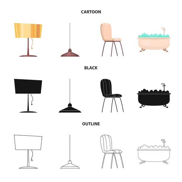 Vektorillustration av möbler och lägenhet logotyp. Samling av möbler och hem aktiesymbol för webben. — Stock vektor