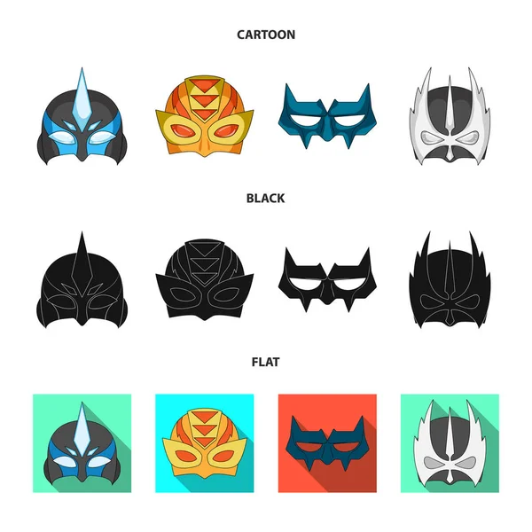 Ізольований об'єкт героя та логотип маски. Набір значків героя і супергероя Векторні значки на складі . — стоковий вектор