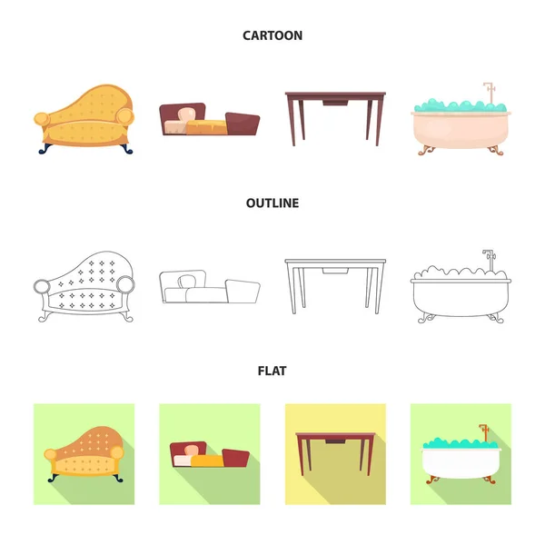 Ізольований об'єкт меблів та логотипу квартири. Набір меблів і домашній вектор значок на складі . — стоковий вектор