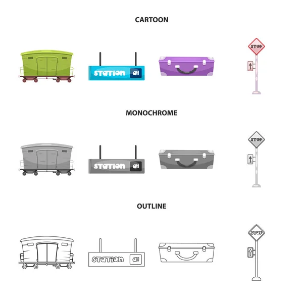 鉄道と駅アイコンのベクター イラストです。鉄道と航空券の株式ベクトル イラスト集. — ストックベクタ