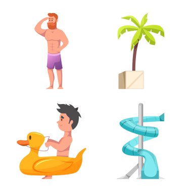 Yalıtılmış nesne havuzu ve yüzme sembolü. Hisse senedi için havuz ve etkinlik vektör simge topluluğu.