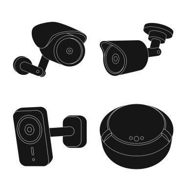 Cctv ve kamera işareti yalıtılmış nesne. Cctv ve sistem stok vektör çizim topluluğu.