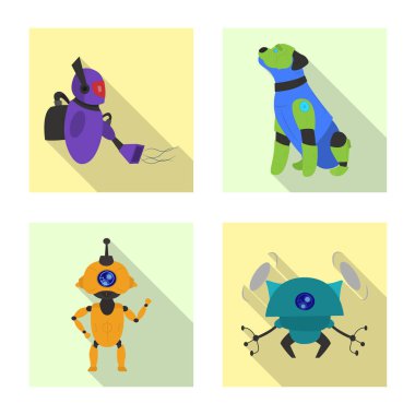 Robot ve fabrika işareti vektör tasarımı. Robot ve uzay hisse senedi simgesi için web topluluğu.