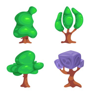Ağaç ve doğa işareti vektör Illustration. Hisse senedi için ağaç ve taç vektör simge kümesi.