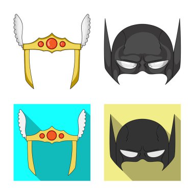 Kahraman ve maske simgesinin vektör resmi. Kahraman ve süper kahraman hisse senedi vektör çizim topluluğu.
