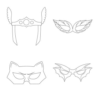 Kahraman ve maske simgesinin vektör resmi. Web için kahraman ve süper kahraman hisse senedi simgesi kümesi.