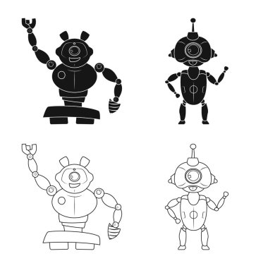 Robot ve fabrika simge vektör Illustration. Robot ve uzay hisse senedi simgesi için web topluluğu.