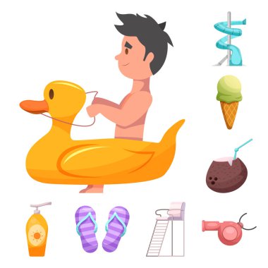 Yalıtılmış nesne havuzu ve logo yüzme. Hisse senedi için havuz ve etkinlik vektör simge kümesi.