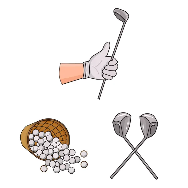 Golf y atributos iconos de dibujos animados en la colección de conjuntos para design.Golf Club y equipo vector símbolo stock web ilustración . — Vector de stock