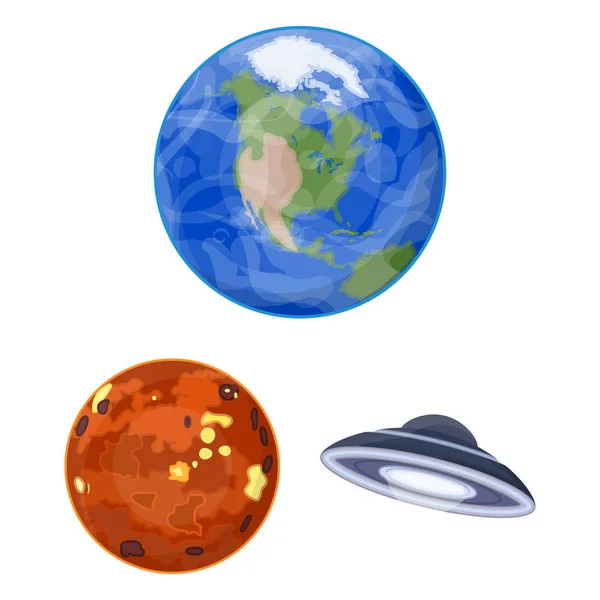 Planetas del sistema solar iconos de dibujos animados en la colección de conjuntos para el diseño. Cosmos y astronomía vector símbolo stock web ilustración . — Vector de stock