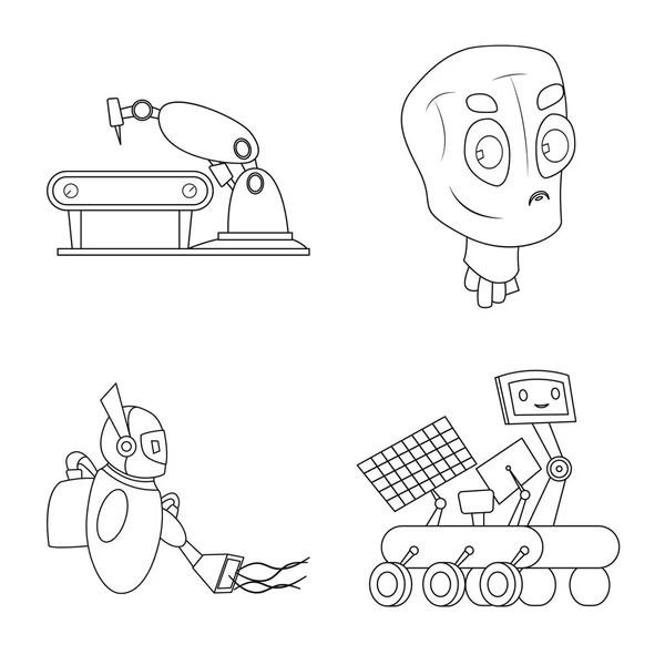 Diseño vectorial de robot y signo de fábrica. Conjunto de robot y vector espacial icono para stock . — Archivo Imágenes Vectoriales