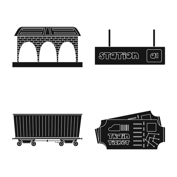 Objet isolé du panneau de train et de gare. Ensemble de symboles de stock de train et de billets pour le web . — Image vectorielle