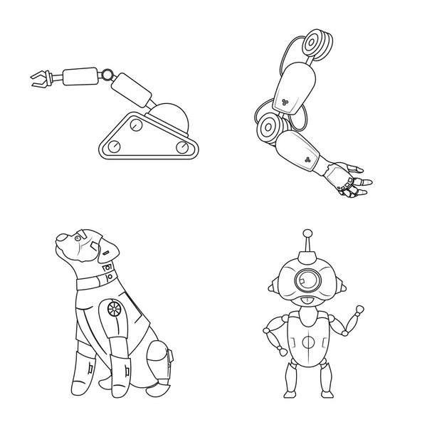 로봇 및 공장 상징의 고립 된 개체입니다. 주식 로봇 및 공간 벡터 아이콘의 컬렉션. — 스톡 벡터