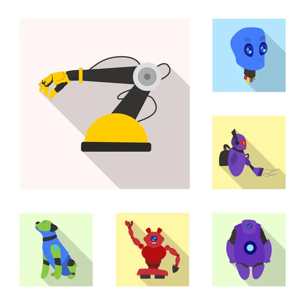 Vektorillustration von Roboter und Fabriksymbol. Roboter- und Weltraumvektorsymbole für den Vorrat. — Stockvektor