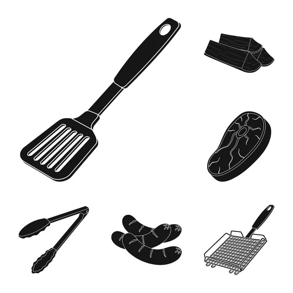 Barbacoa y equipamiento iconos negros en colección de set para diseño. Picnic y comida frita vector símbolo stock web ilustración . — Vector de stock