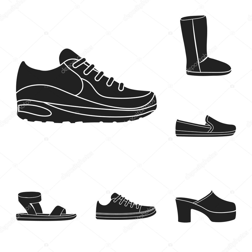 A variety of shoes black icons in set collection for design. Boot, sneakers vector symbol stock  illustration.