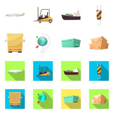 Eşya ve kargo logo vektör tasarımı. Ürünler ve web için ambar hisse senedi simgesi.