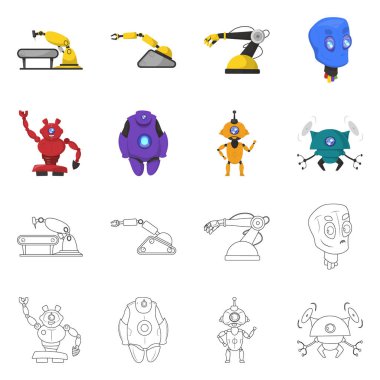 Robot ve fabrika simge vektör Illustration. Robot ve uzay hisse senedi vektör çizim topluluğu.