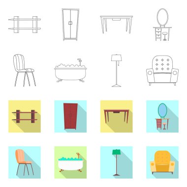 Mobilya ve daire sembolü yalıtılmış nesne. Koleksiyon Mobilya ve ev hisse senedi vektör çizim.