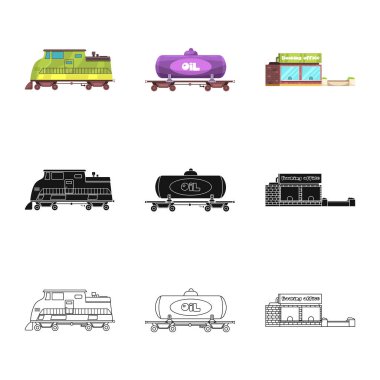 Tren ve İstasyonu simge vektör Illustration. Tren ve bilet hisse senedi vektör çizim seti.