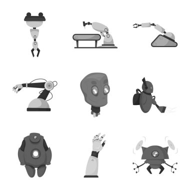 Robot ve fabrika simge vektör Illustration. Robot ve uzay hisse senedi simgesi için web topluluğu.