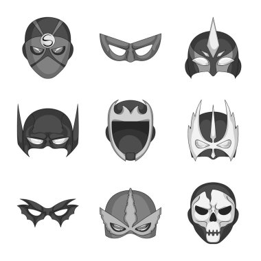 Kahraman ve maske sembolü yalıtılmış nesne. Kahraman ve süper kahraman hisse senedi vektör çizim topluluğu.