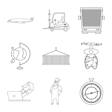 Mal ve kargo işareti vektör Illustration. Ürünler ve ambar stok vektör çizim koleksiyonu.