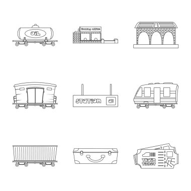Tren ve İstasyonu simge vektör Illustration. Hisse senedi için tren ve bilet vektör simge topluluğu.