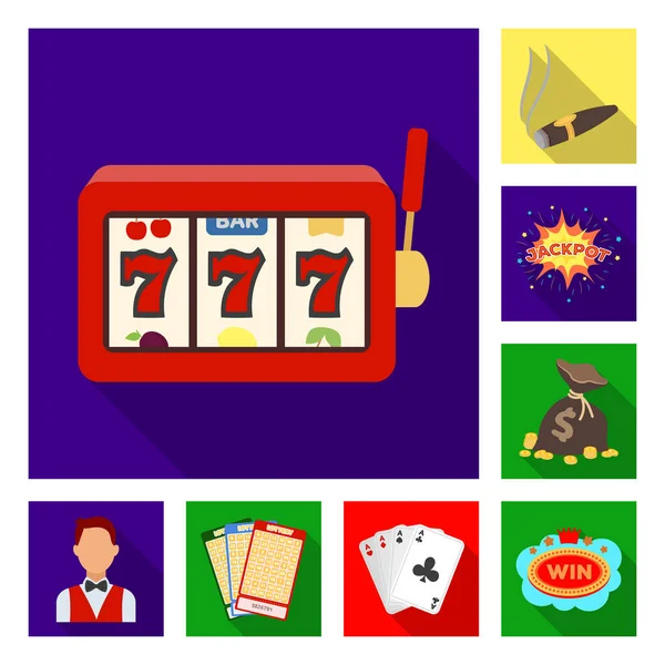 Casino y juegos de azar iconos planos en la colección de conjuntos para el diseño. Casino y equipo vector símbolo stock web ilustración . — Vector de stock