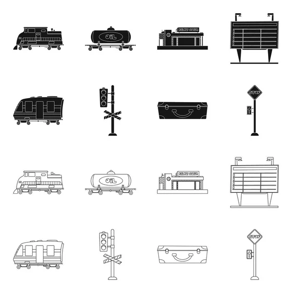 列车和车站标识的孤立对象 火车票股票矢量图集 — 图库矢量图片