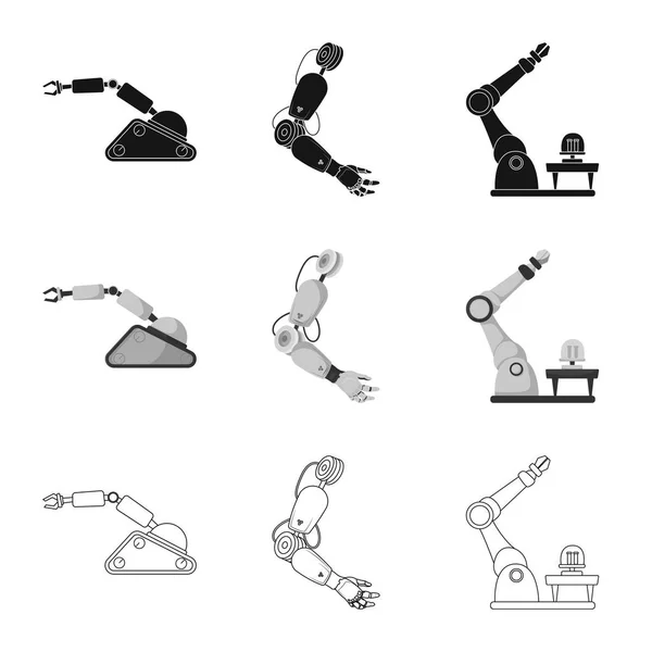 Απομονωμένο αντικείμενο του ρομπότ και εργοστάσιο εικονίδιο. Σύνολο των ρομπότ και χώρο σύμβολο μετοχής για το web. — Διανυσματικό Αρχείο