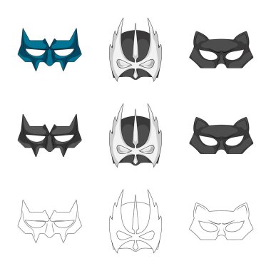 Kahraman ve maske sembolü yalıtılmış nesne. Kahraman ve süper kahraman hisse senedi vektör çizim seti.