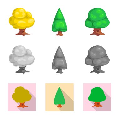 Ağaç ve doğa simge vektör Illustration. Ağaç ve taç hisse senedi vektör çizim seti.