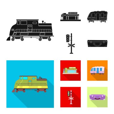 Tren tasarımı vektör ve işareti istasyonu. Hisse senedi için tren ve bilet vektör simge kümesi.
