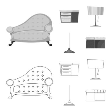 Vektör çizim mobilya ve daire sembolü. Mobilya ve ev vektör simgesini hissenin koleksiyonu.