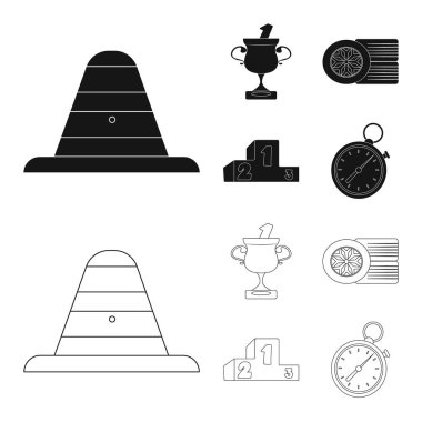 Araba ve ralli logosu yalıtılmış nesne. Hisse senedi için araba ve yarış vektör simge kümesi.