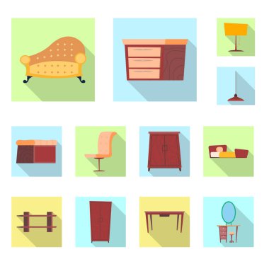 Mobilya ve daire işareti vektör Illustration. Mobilya ve hisse senedi için ev vektör simge kümesi.