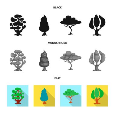Ağaç ve doğa işareti vektör Illustration. Ağaç ve taç hisse senedi vektör çizim topluluğu.