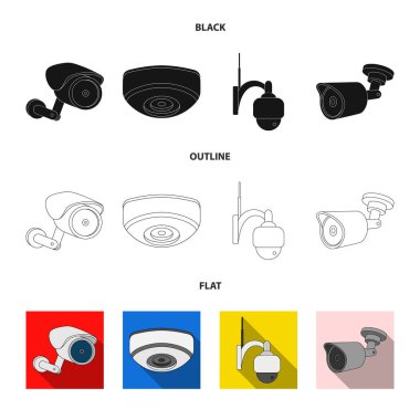 Cctv ve kamera logosu yalıtılmış nesne. Cctv ve sistem stok vektör çizim topluluğu.