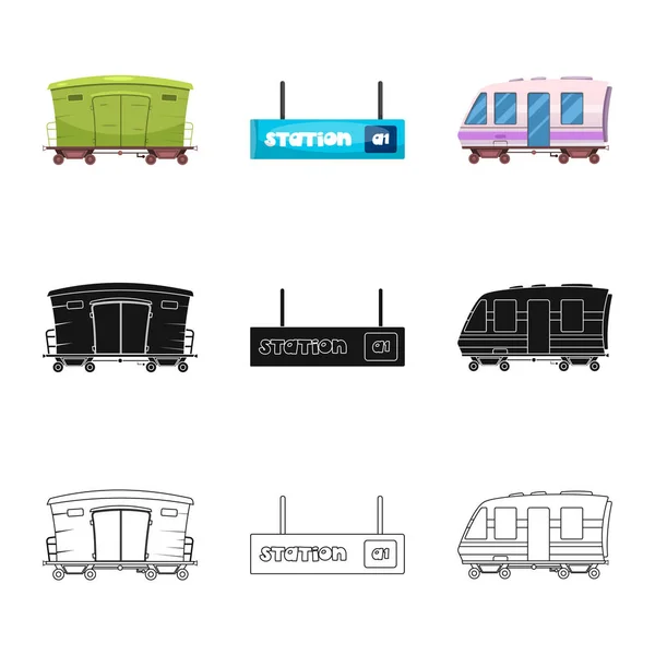 Progettazione vettoriale del logo del treno e della stazione. Raccolta dell'illustrazione dei vettori ferroviari e dei biglietti . — Vettoriale Stock