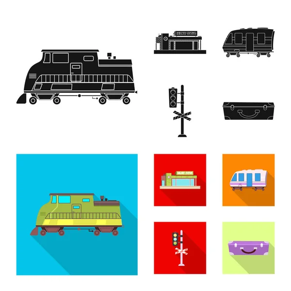 Διάνυσμα σχεδιασμό της αμαξοστοιχίας και σταθμός σύνδεσης. Σύνολο των εικονίδιο διάνυσμα τρένο και εισιτήριο για το απόθεμα. — Διανυσματικό Αρχείο
