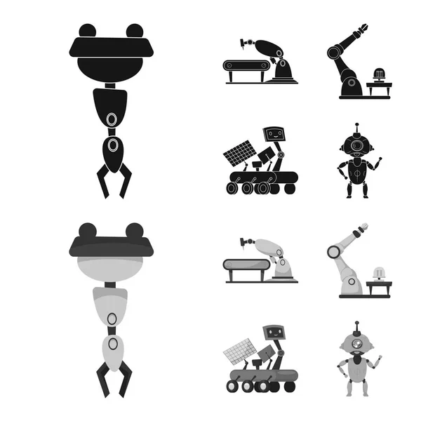 Векторное проектирование робота и логотипа завода. Набор иконки робота и космического вектора для склада . — стоковый вектор
