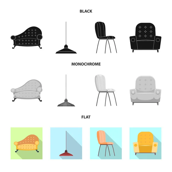 Vektor design av möbler och lägenhet ikonen. Uppsättning av möbler och hem vektor ikon för lager. — Stock vektor