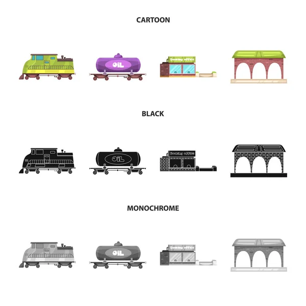 Illustrazione vettoriale del logo del treno e della stazione. Raccolta del simbolo del treno e dello stock di biglietti per il web . — Vettoriale Stock