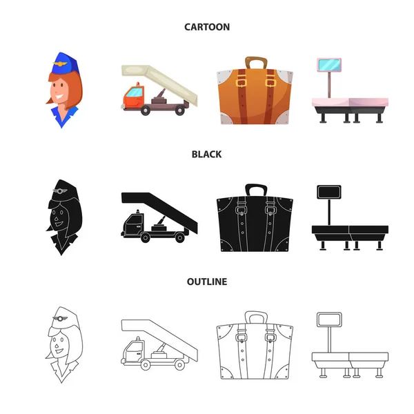 Geïsoleerde object van luchthaven en vliegtuig symbool. Collectie van de luchthaven en vlak vector pictogram voor voorraad. — Stockvector