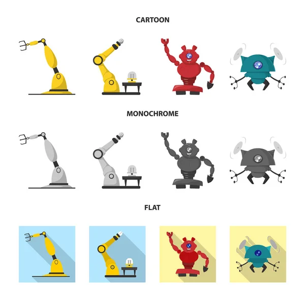 Isoliertes Roboterobjekt und Fabriksymbol. Sammlung von Roboter- und Space-Stock-Symbol für das Web. — Stockvektor